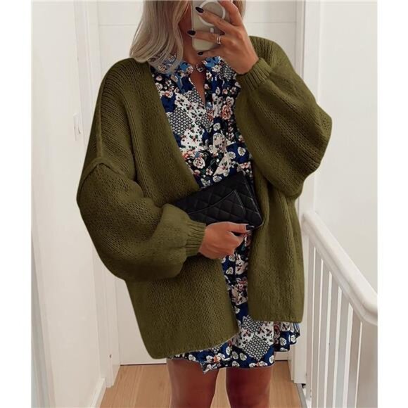 Womens Oversized Cardigan Sweaters Army Green - Picture 5 of 6